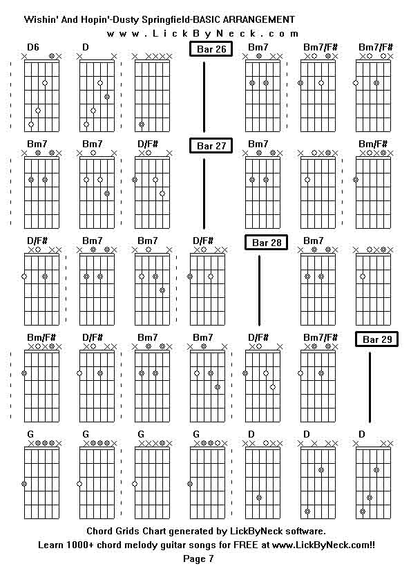 Chord Grids Chart of chord melody fingerstyle guitar song-Wishin' And Hopin'-Dusty Springfield-BASIC ARRANGEMENT,generated by LickByNeck software.